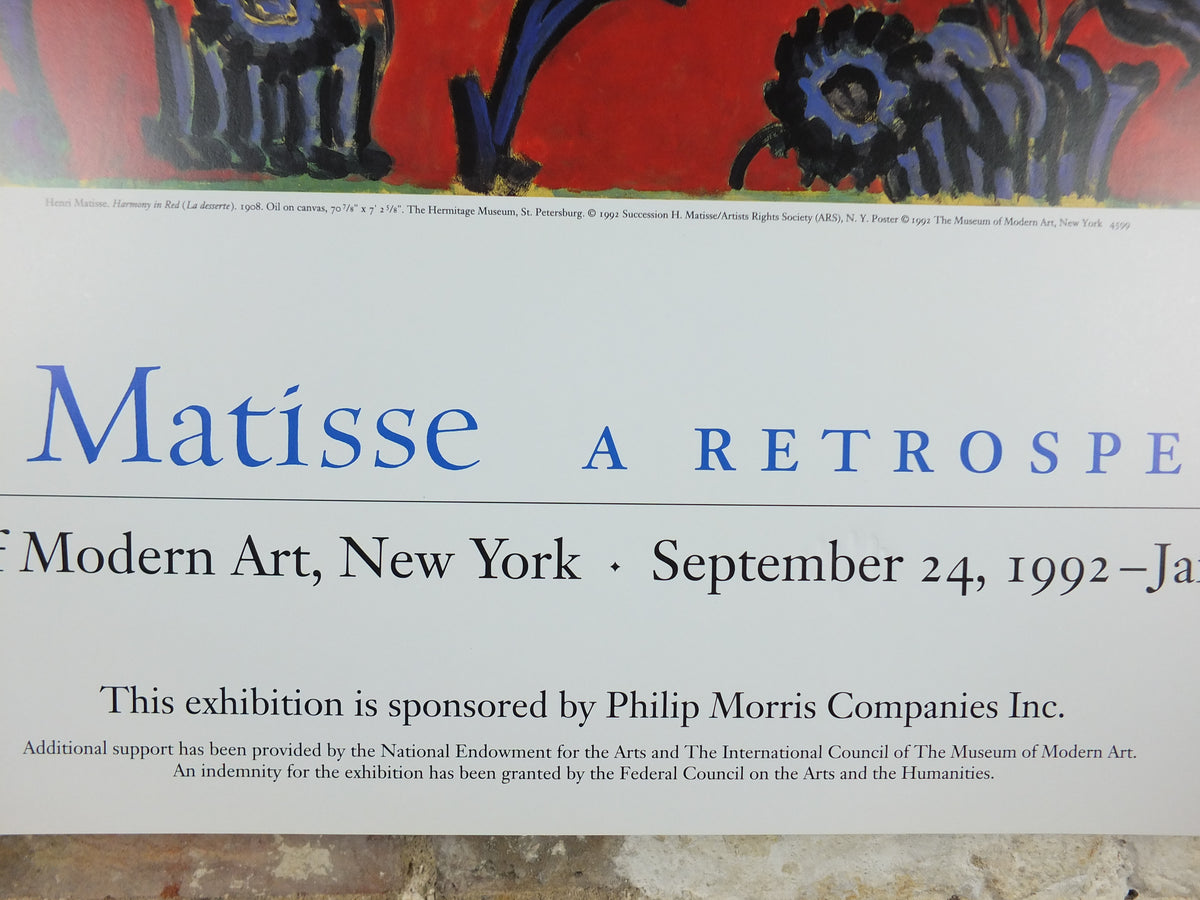 Vintage 1992 Henri Matisse “Harmony in Red” MoMA Exhibition Poster