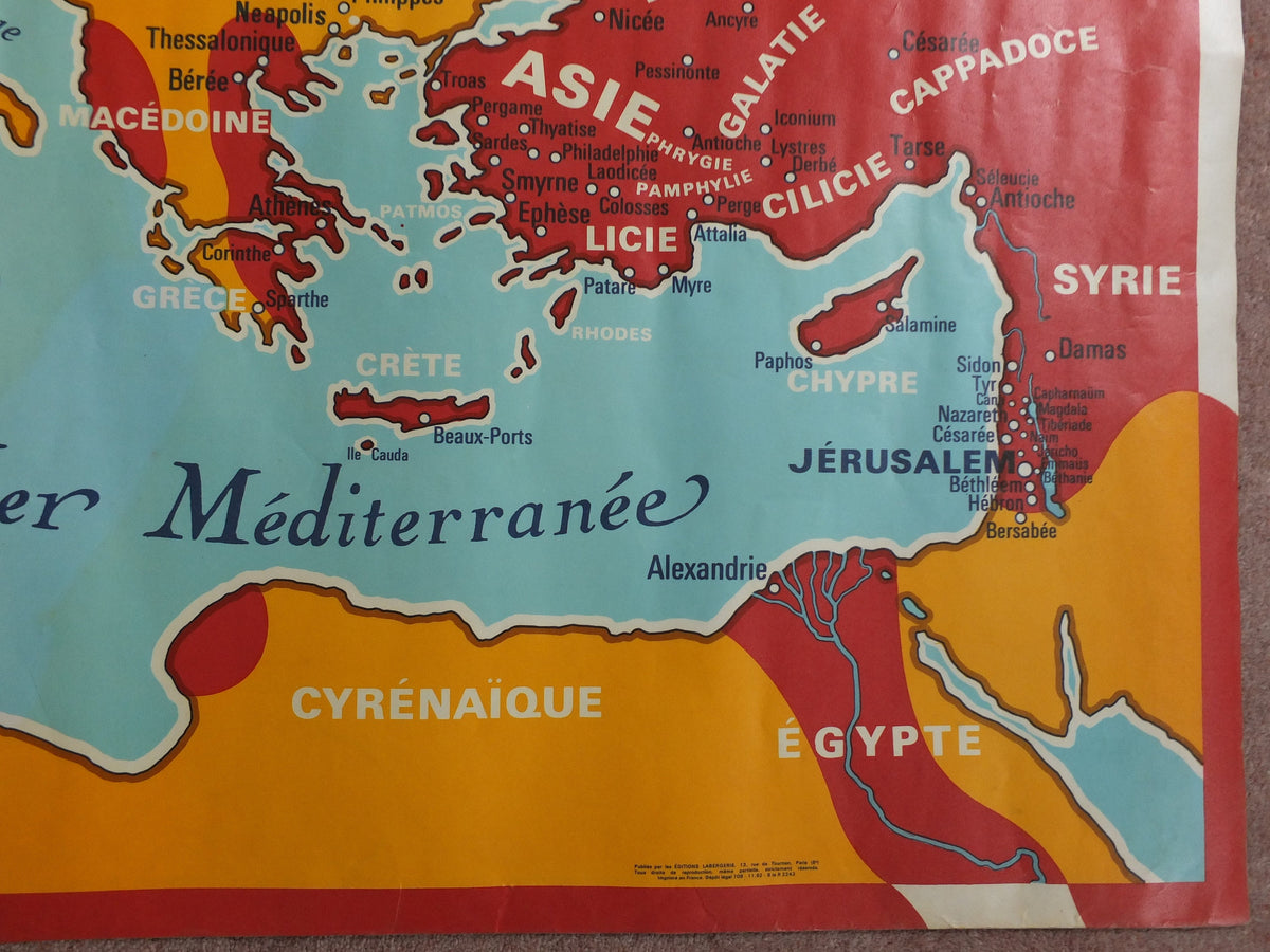 Original Vintage French school poster map Middle East fertile crescent Europe church pentecost Croissant Pentecôte L'église 1960s wall art