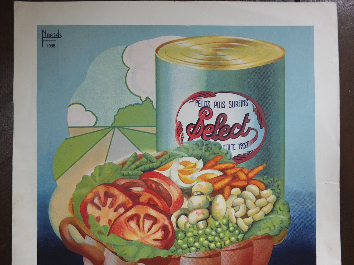 Vintage French Poster Select Naegels Kitchen canned vegetables peas carrots tomatoes conserves aumentaires print wall art retro 1930s 1950s
