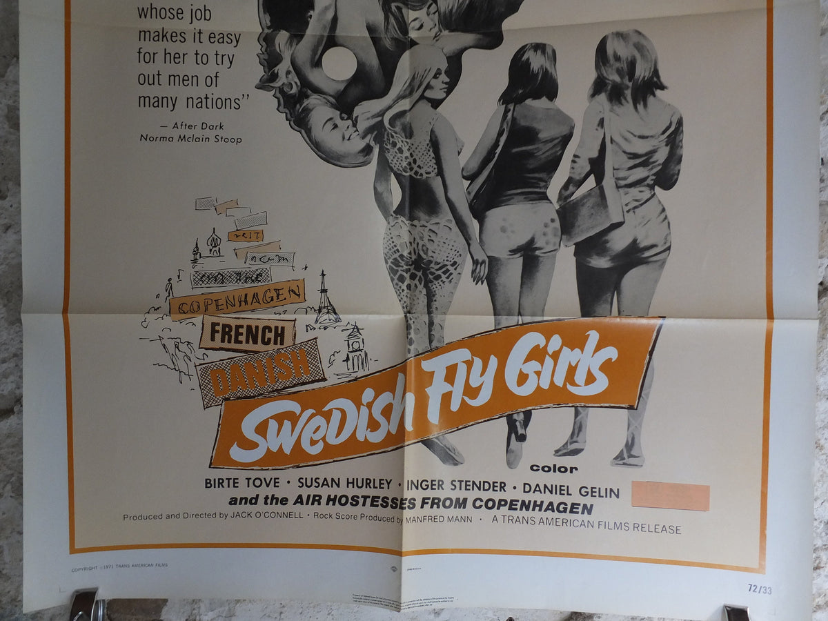 Original Vintage Movie Poster Swedish Fly Girls 1971 1970s wall art air hostess stewardess man cave US one sheet cinema film memorabilia