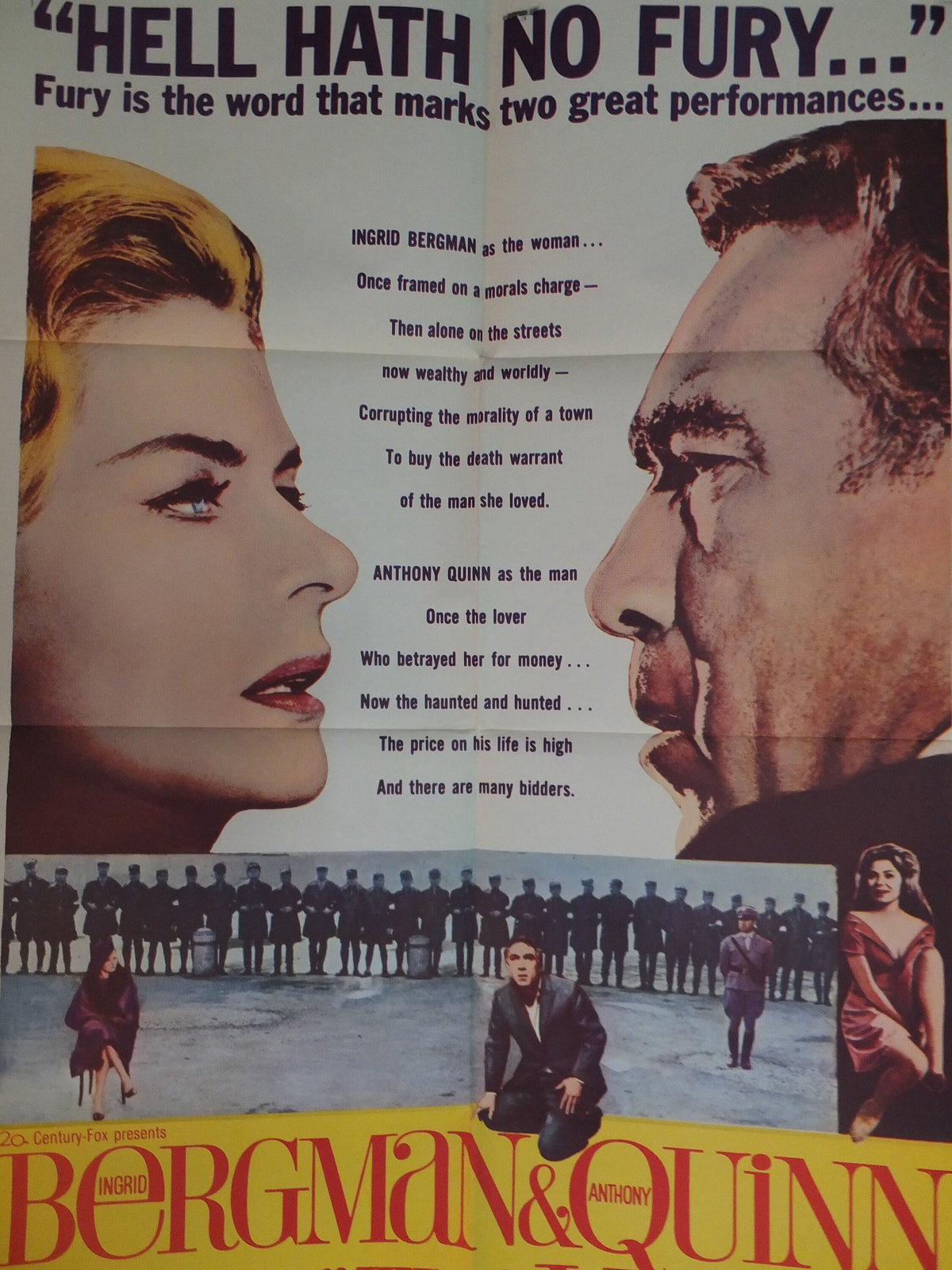 Original Vintage Movie Poster The Visit 1964 1960s wall art Hell hath Fury Ingrid Bergman Anthony Quinn US one sheet cinema film memorabilia