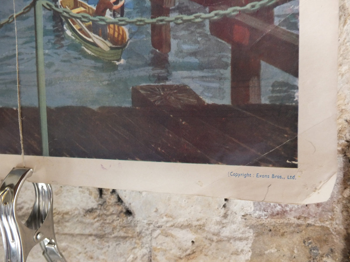 Original Vintage British Child Education Ships on a busy River Poster mid century print Alex Packham wall art 1958 1950s