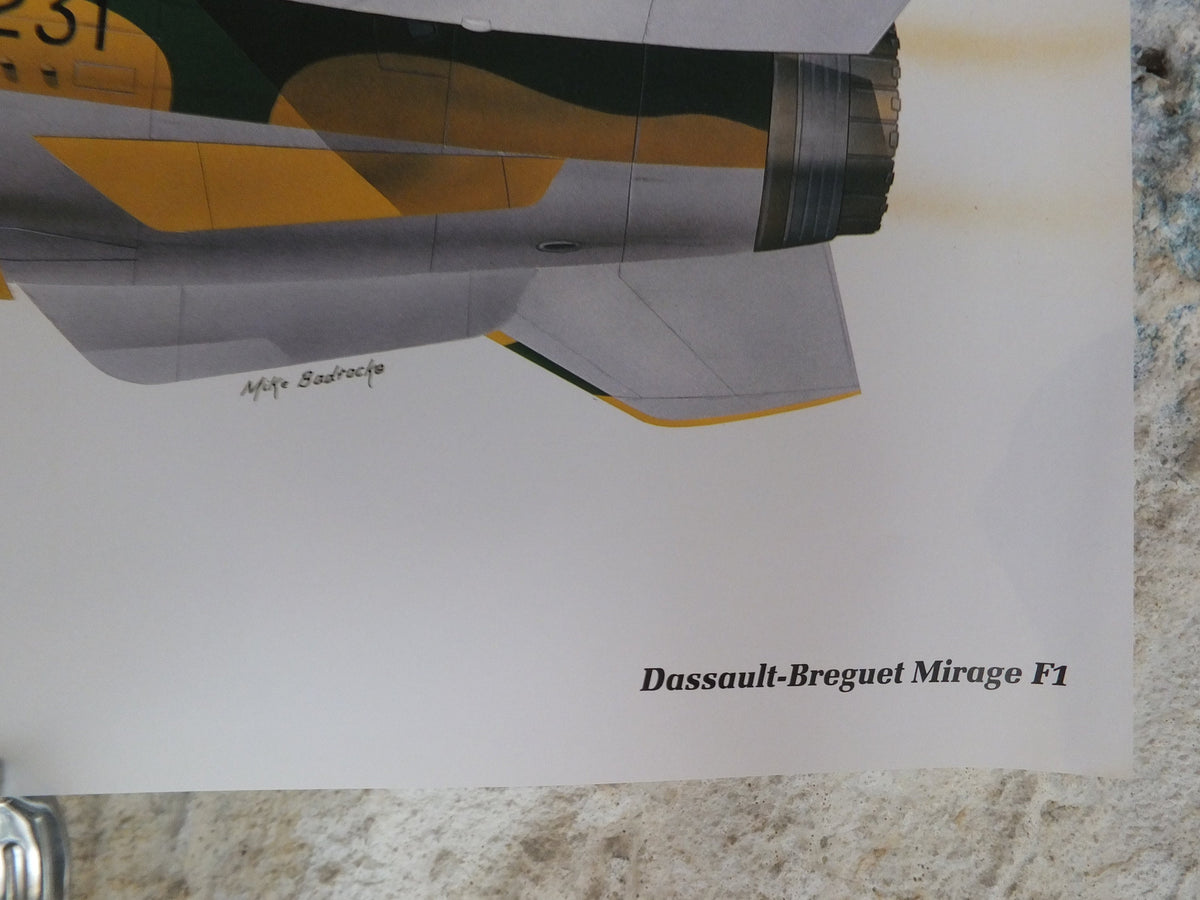 Original Vintage Poster Dassault-Breguet Mirage F1 by Mike Badrocke military air force airplane aeroplane wall art 1980s