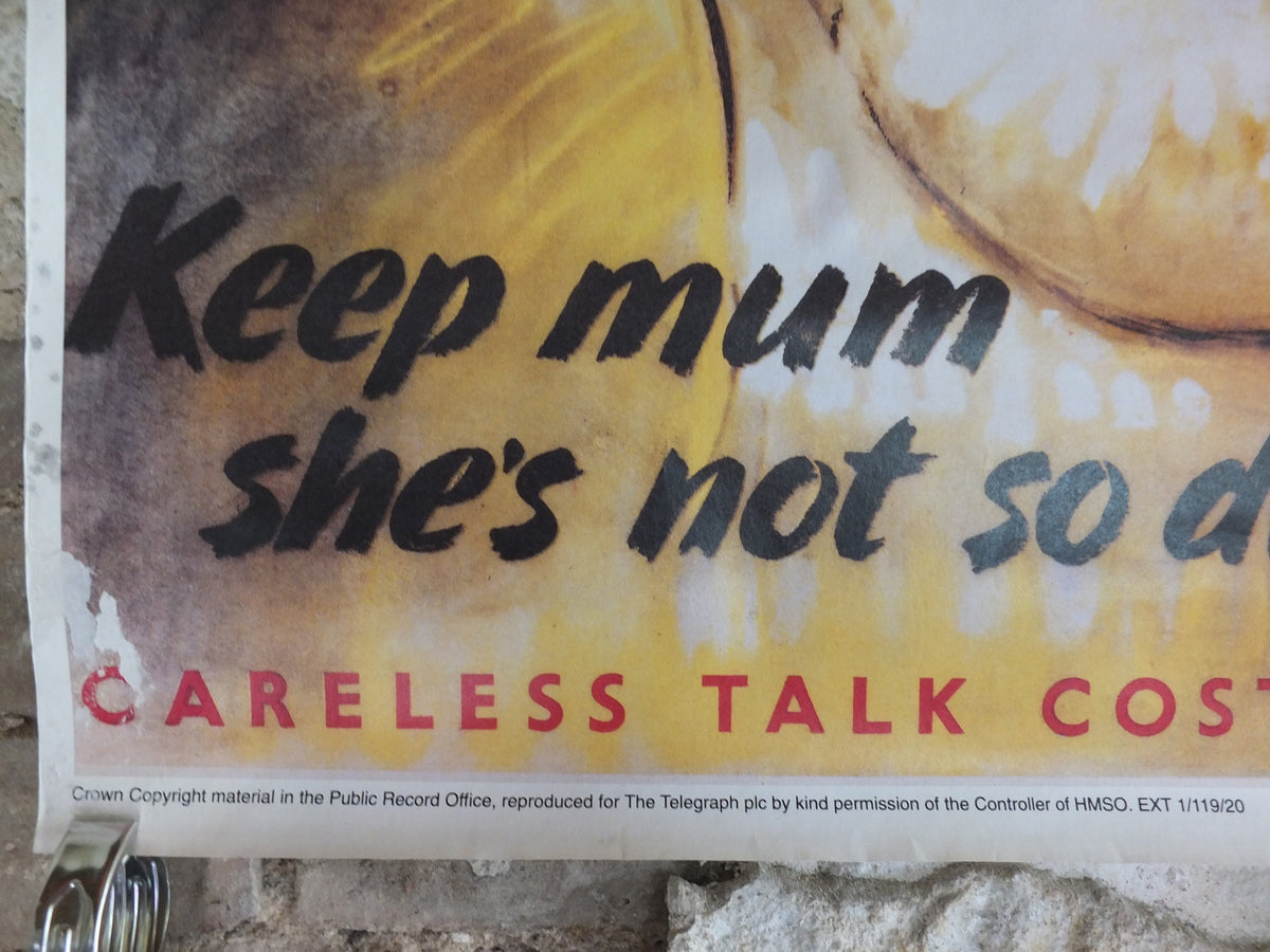 Vintage British WW2 Keep Mum shes not so dumb Careless Talk costs lives Propaganda Poster Jobson Telegraph reprint print wall art 1980s