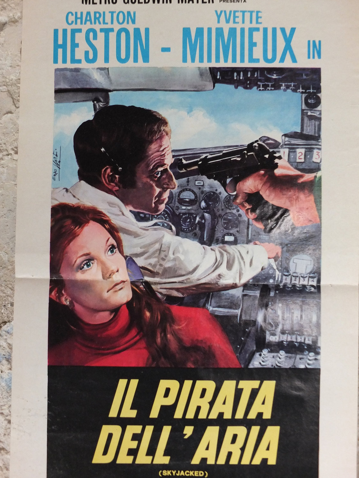 Original Vintage Italian Movie Poster Hijacked Il Pirata Dell 'Aria 1972 Charlton Heston James Brolin wall art print