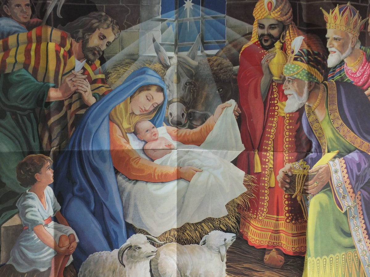 Original Vintage British Child Education Christmas Nativity Little Lord Jesus Poster mid century print Kay Stewart wall art 1965 1960s