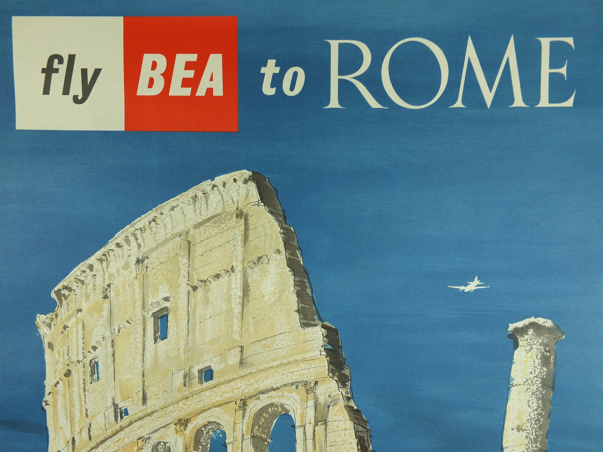 Original Vintage BEA Rome Poster Colleseum Italy British European Airlines Hugh Casson travel tourism holiday vacation wall art 1950s