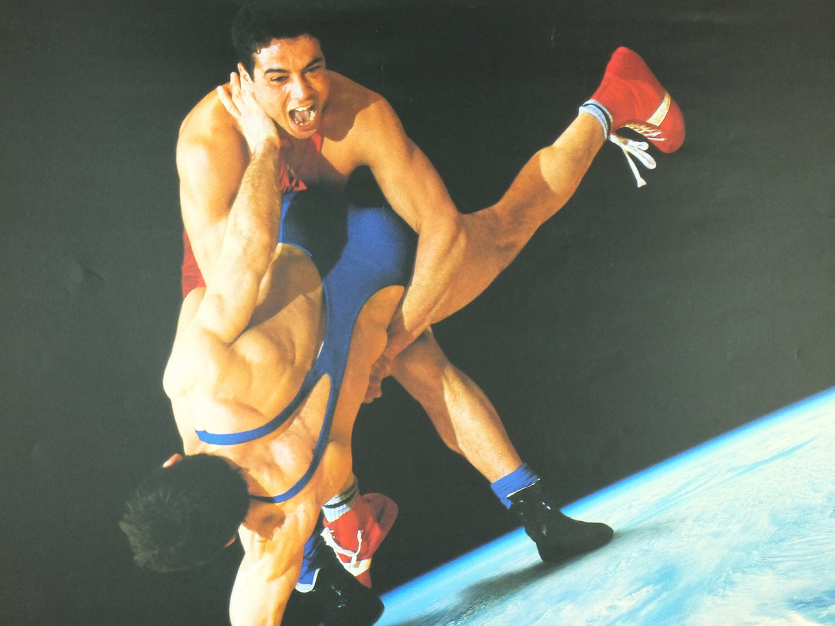 Vintage Barcelona Olympic Poster, Wrestling by Addison Allsport / NASA, 1992, XXV Olympiad, post modern, sport wall art 1990s