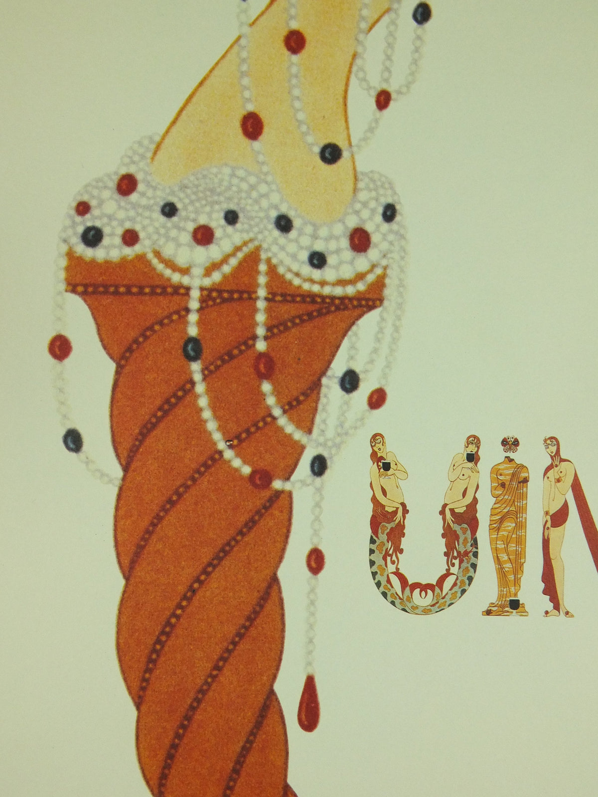 Sophisticated Guinness Poster, by Erte 1974, Opulant Mermaids and Greek Freizes, Advertising campaign Wall art retro 1990s