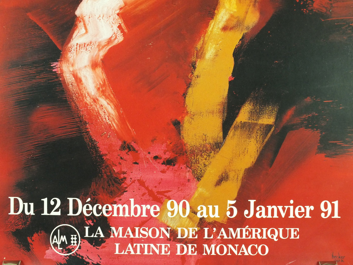 1991 Michel Becker Exhibition Poster, chouetteurs, The Hunt for The Golden Owl, painter, artist gallery exhibition wall art 1990s