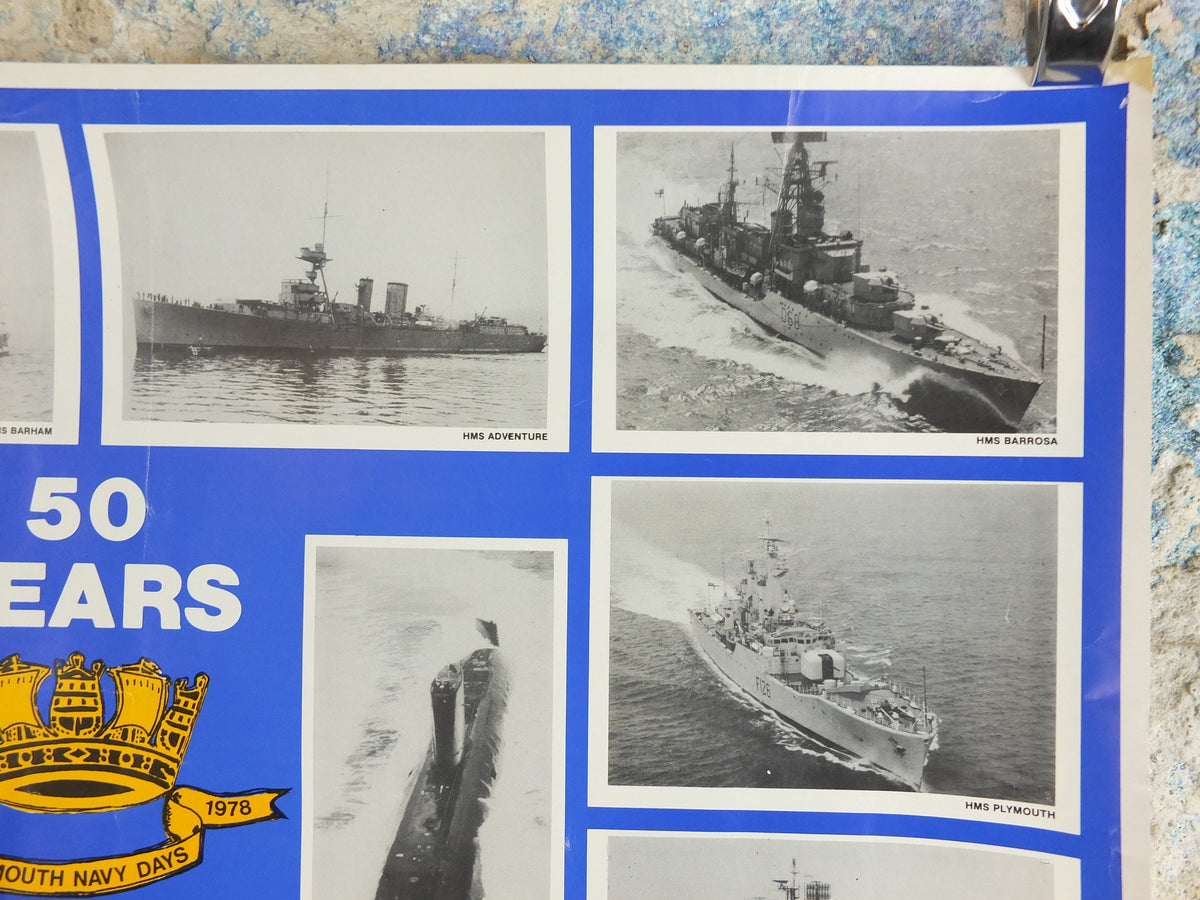 1978 Royal Navy British Portsmouth Poster, 1928-1978, 50 years of Plymouth Navy Days, print wall art 1970s
