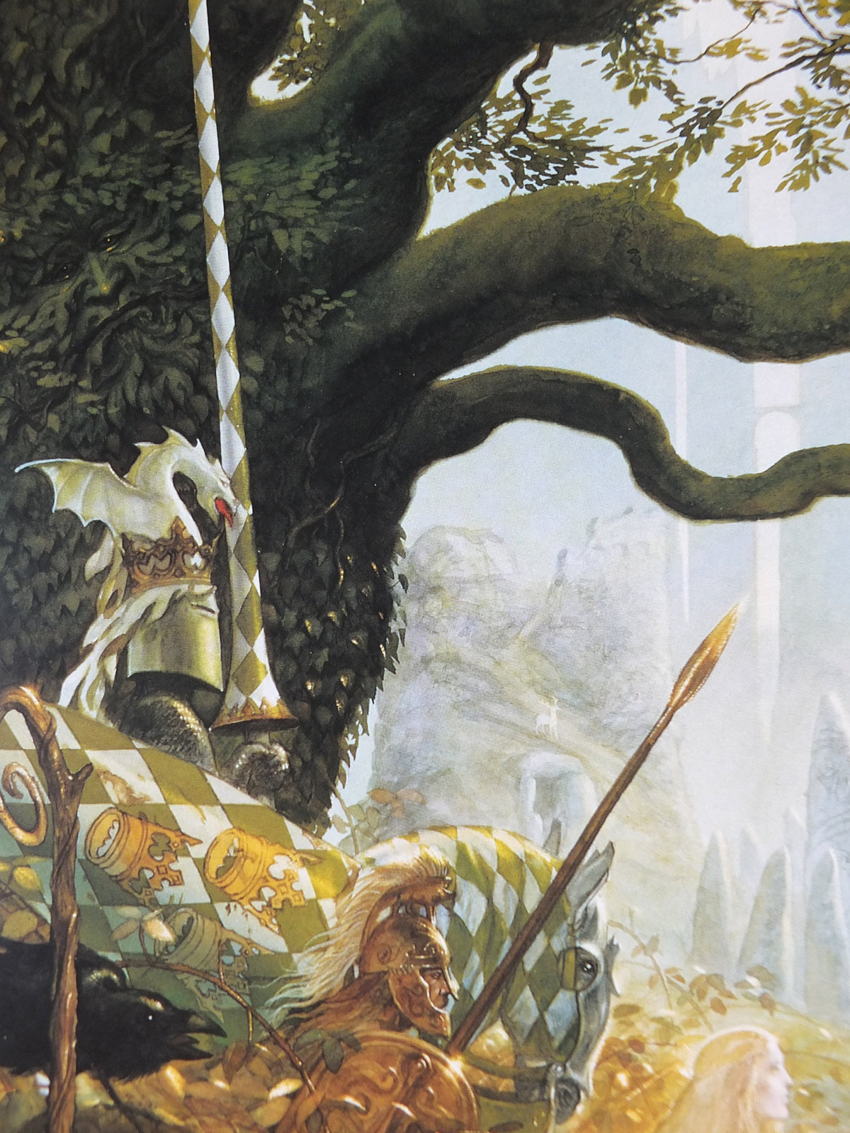 Vintage Celtic Myth by John Howe Poster, Fantasy, unicorn, wizard, knight, fairy, stone ring, illustration print, wall art decor