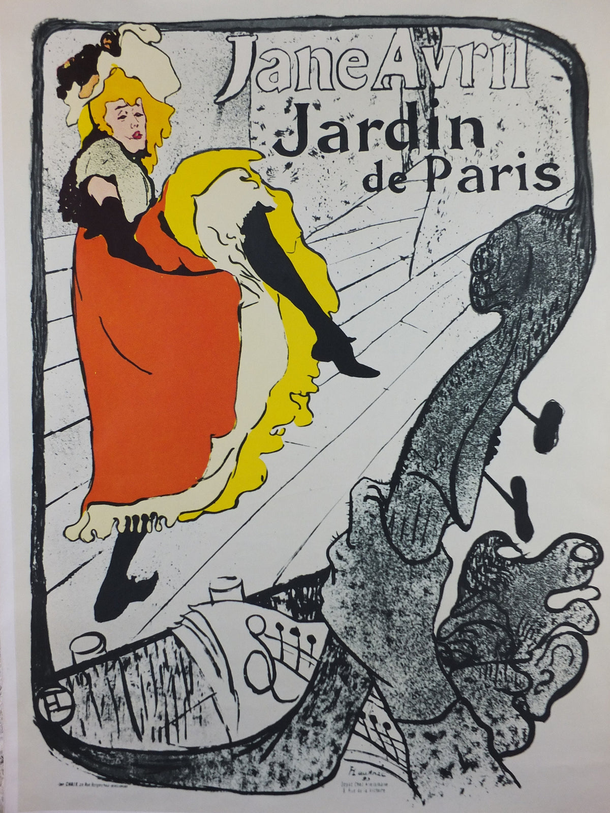 1976 Toulouse-Lautrec Poster, Jane Avril, Jarden de Paris, Can-can dancing, Czech reprint on chalk paper, art deco nouveau, wall art decor