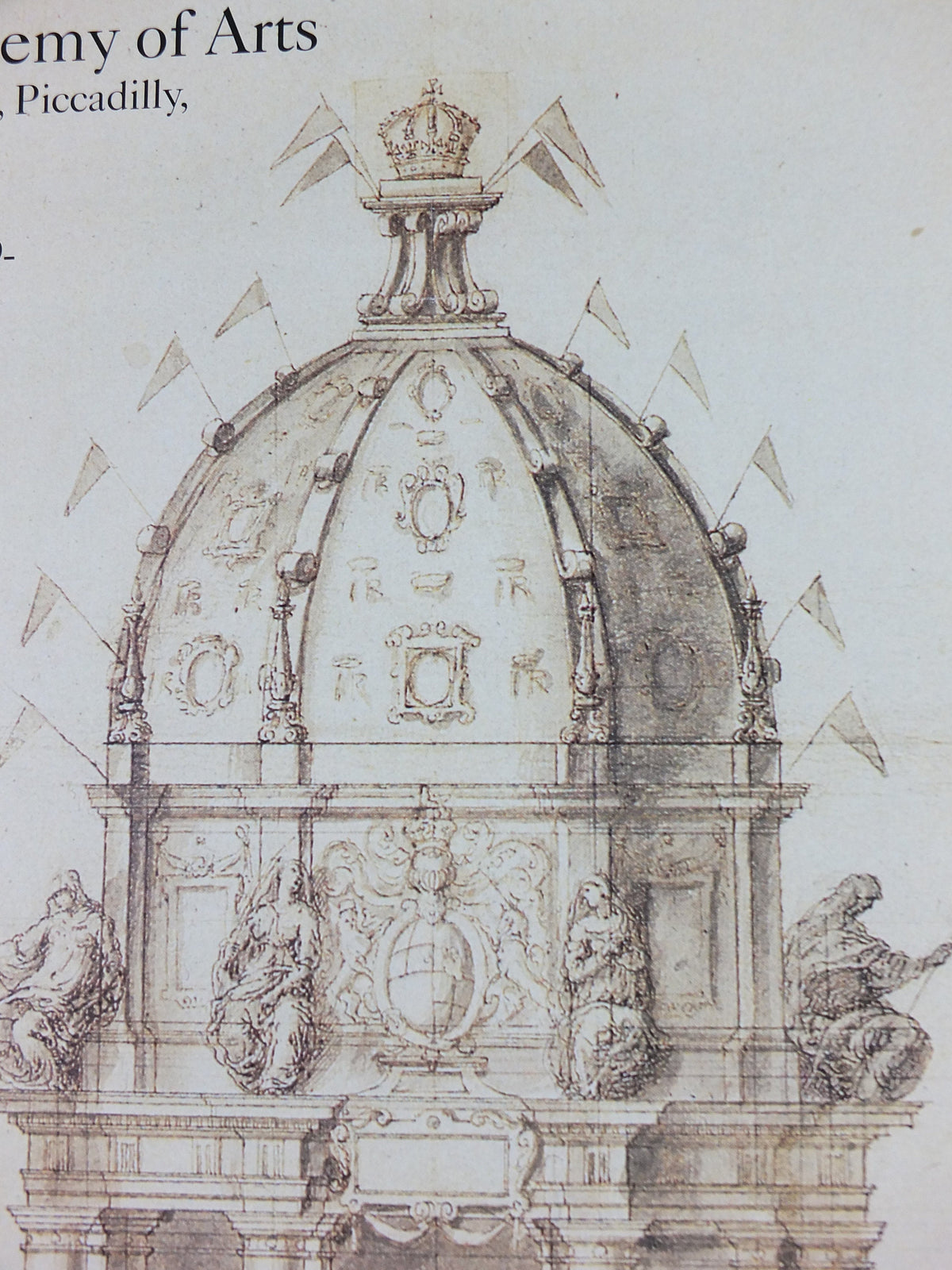 1989 Royal Academy of Arts Poster, Inigo Jones Architect, "Catafalque of James I Westminster Abbey" 1625 gallery exhibition, wall art decor