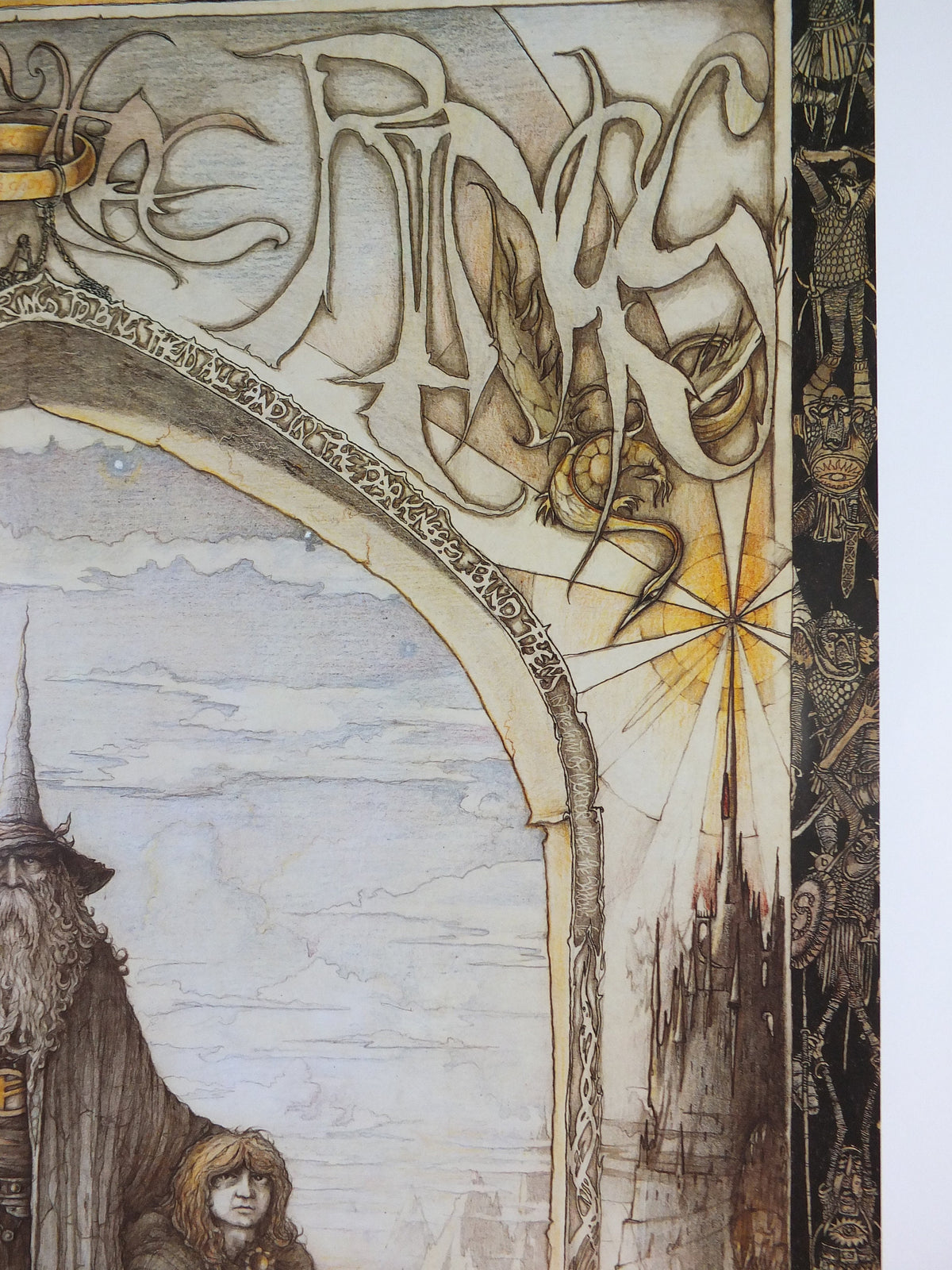 Vintage Lord of the Rings Tolkien Poster, by James Cauty 1988 reprint of 1976 original, featuring Gandalf, Frodo and Sam