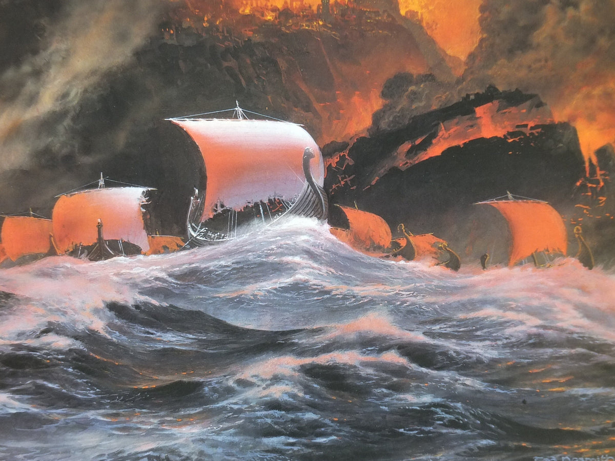 1998 Tolkien Silmarillion Poster, The Flight of the Numenoreans, by Ted Nasmith, Middle Earth pre Lord of the Rings, print wall art decor