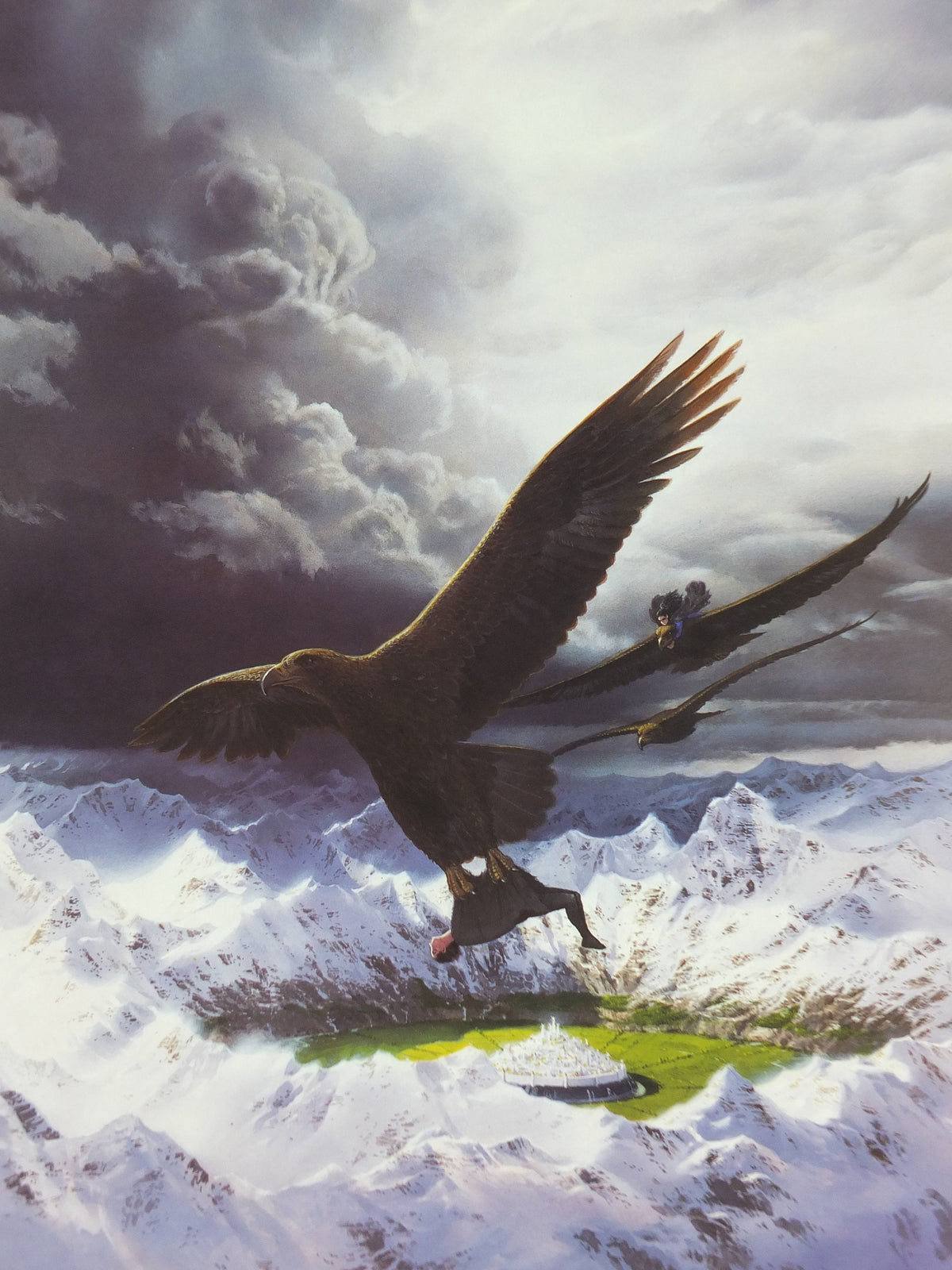 1998 Tolkien Silmarillion Poster, Beren and Luthien over Gondolin, by Ted Nasmith, Middle Earth pre Lord of the Rings, print wall art decor