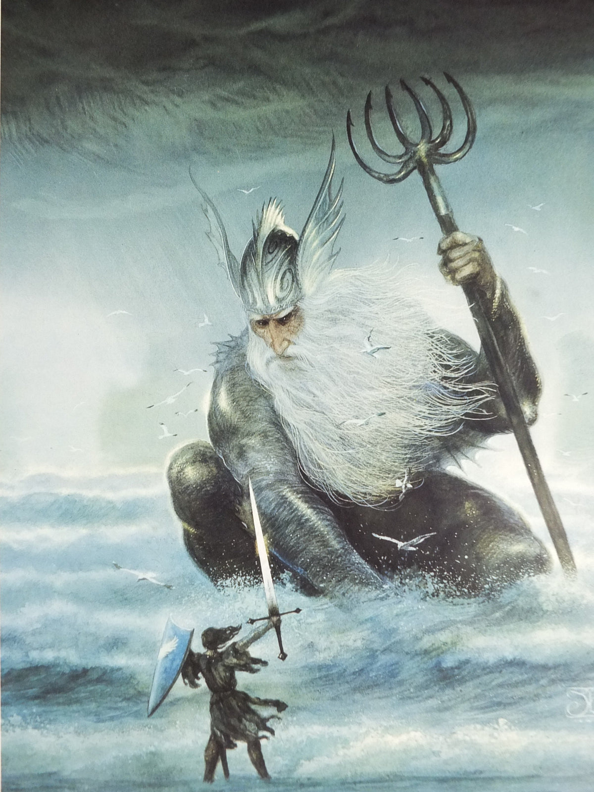 1993 Tolkien Unfinished Tales Poster, Ulmo Lord of Waters, by John Howe, Middle Earth pre Lord of the Rings, print wall art decor