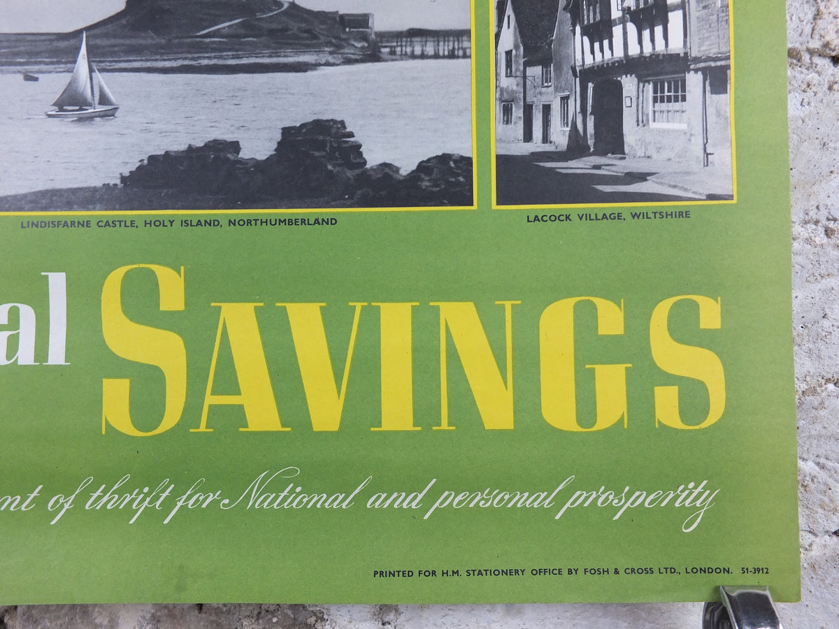 1948 Original National Savings Poster, The National Trust, Bodium Castle, Cheddar Gorge, Lindisfarne Castle, England, wall art retro decor