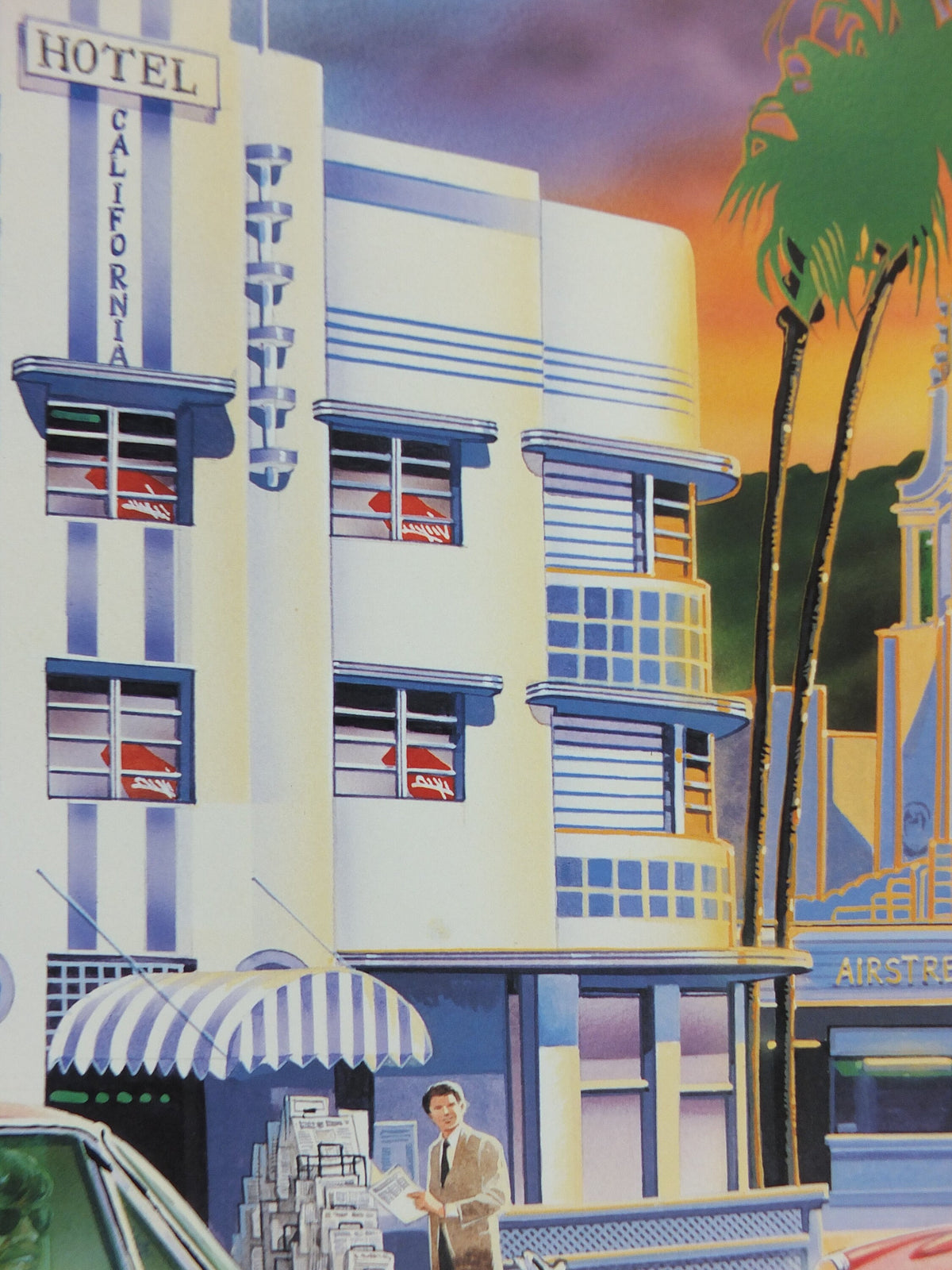 1990s Virgin Atlantic Los Angeles Poster, by Paul Simmons, California, roller skate drive in diner, USA, Aviation, travel wall art decor