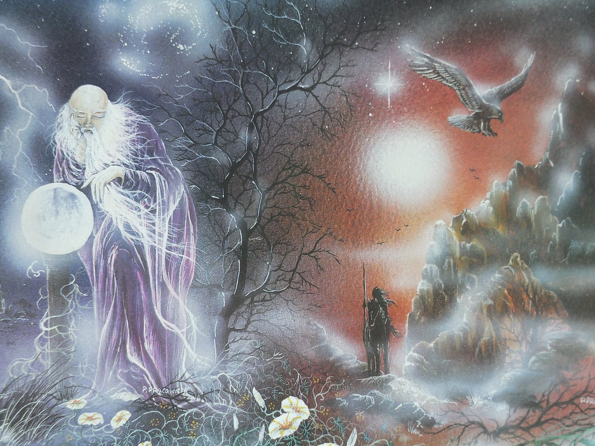 1990s The Four Elements Poster, by Peter Pracownik, Earth Sea Air Fire Wind, from Rhiannon Press, fantasy fiction wall art decor
