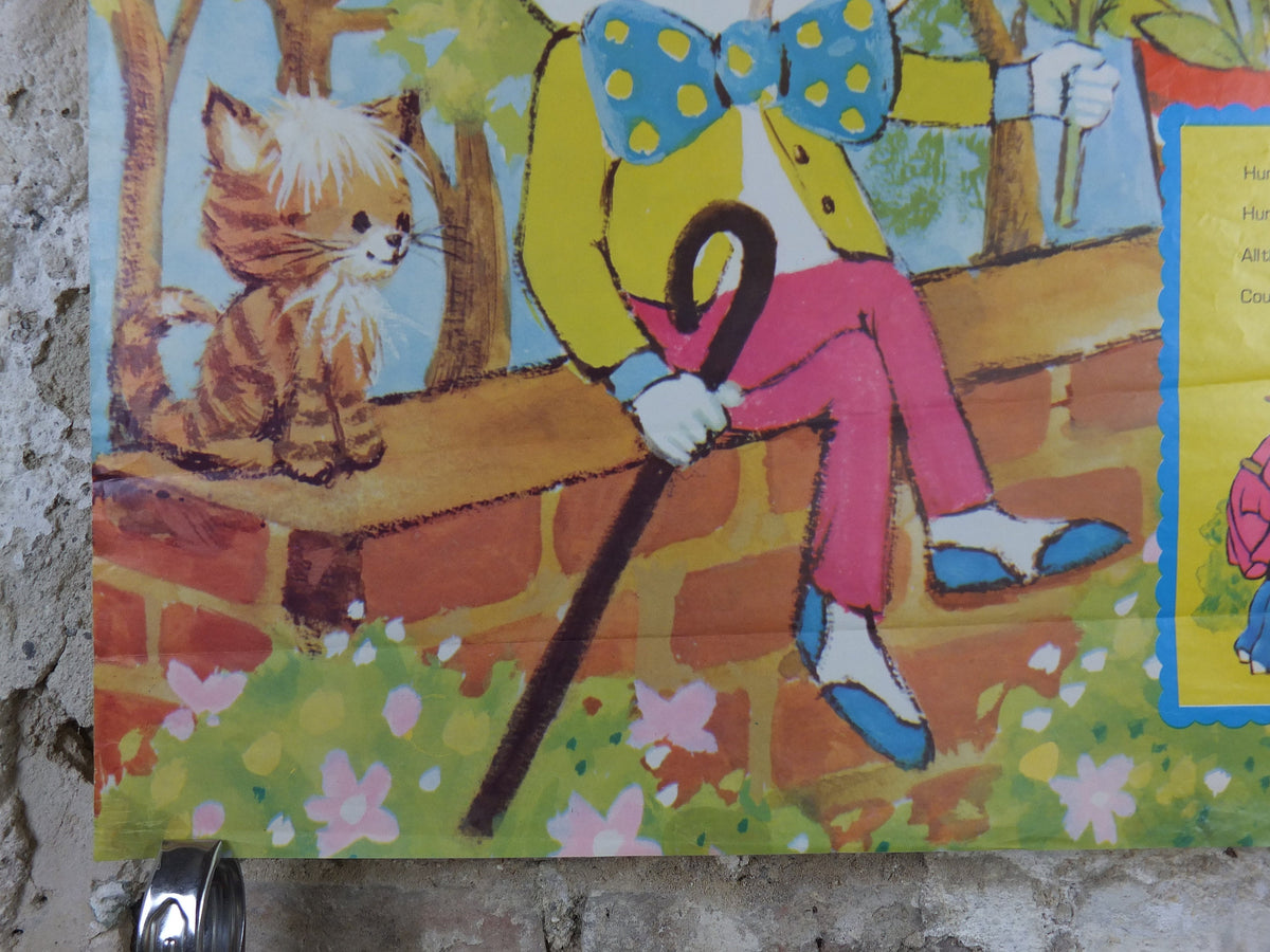 1970s Humpty Dumpty Nursery Poster, Vintage nursery rhyme, from Rustcraft greeting cards, wall art decor