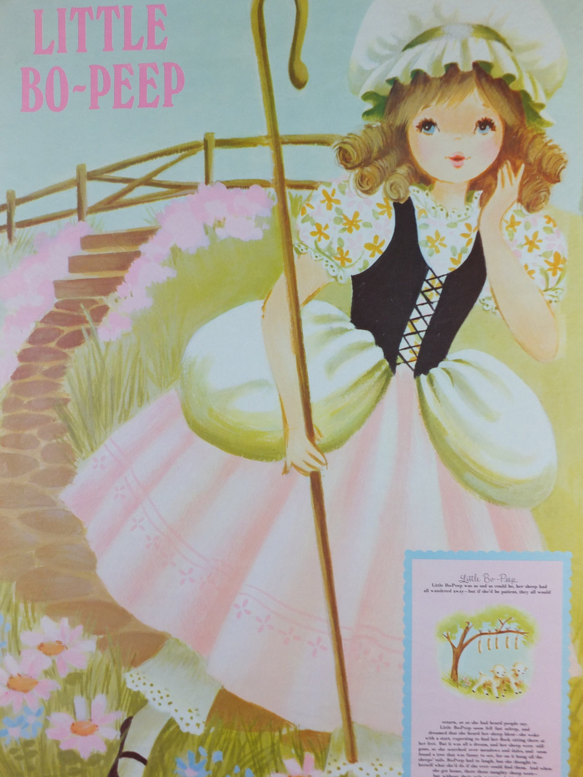 1970s Little Bo Peep Nursery Poster, Vintage nursery rhyme, from Rustcraft greeting cards, wall art decor