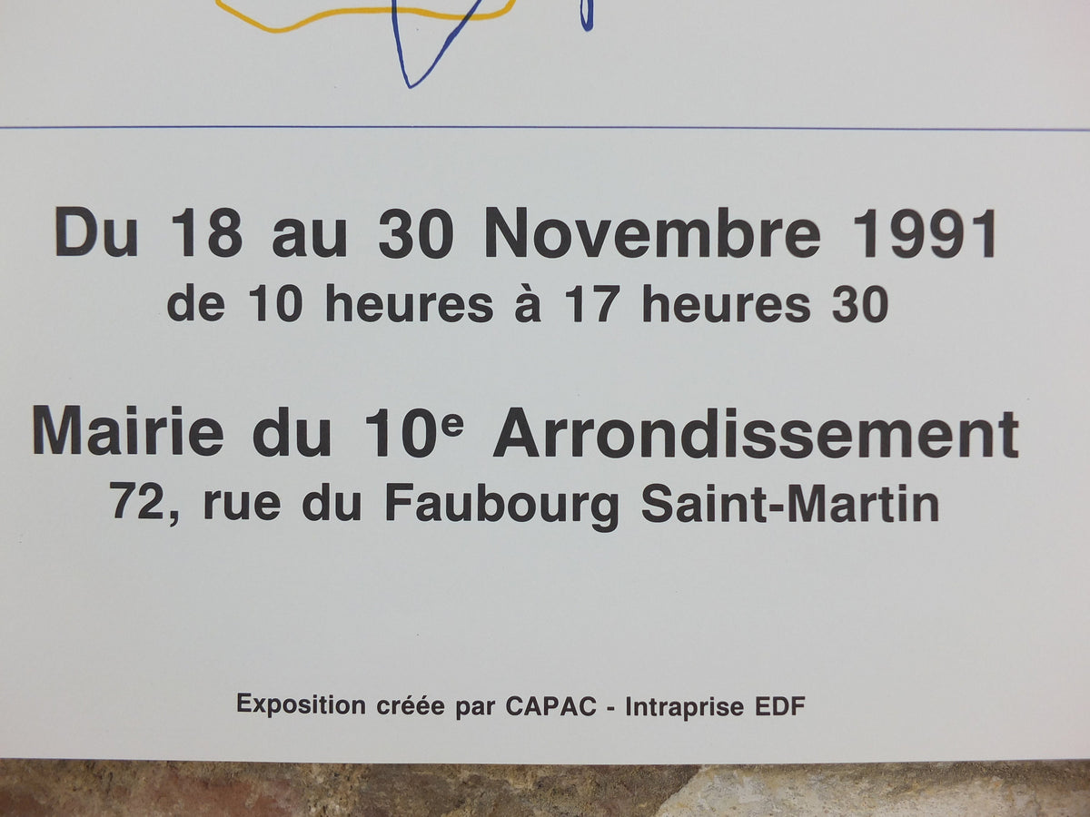 1991 Jean Cocteau Poster, Parmi Nous, Portrait Face Profile, Mairie de Paris, surrealist avant-garde Dada, gallery exhibition wall art decor