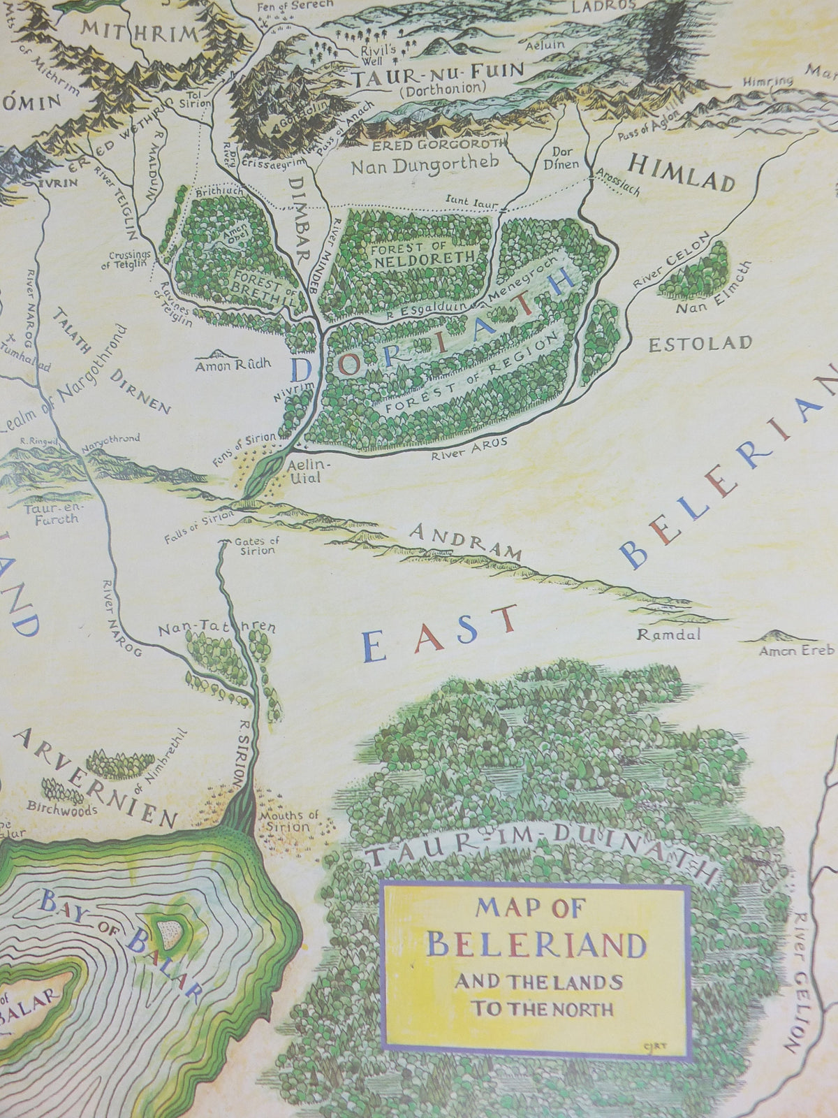 1979 Original Vintage J.R.R. Tolkien Map of Beleriand, Middle Earth Poster by Christopher Tolkien, Gondolin, fantasy fiction, wall art decor