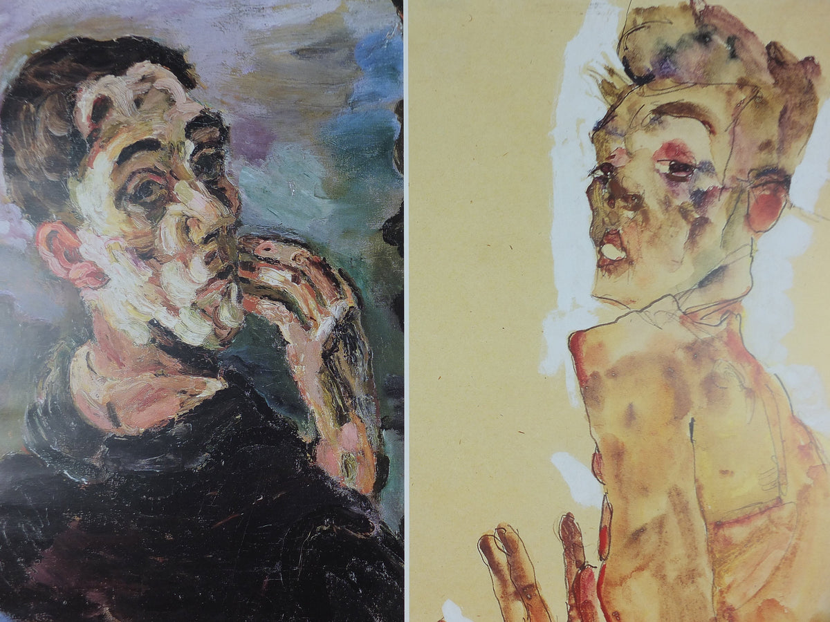 2001 Egon Schiele and Oskar Kokoschka Poster, self portraits 1919 1911, one hand to face, Expressionism gallery exhibition, wall art decor