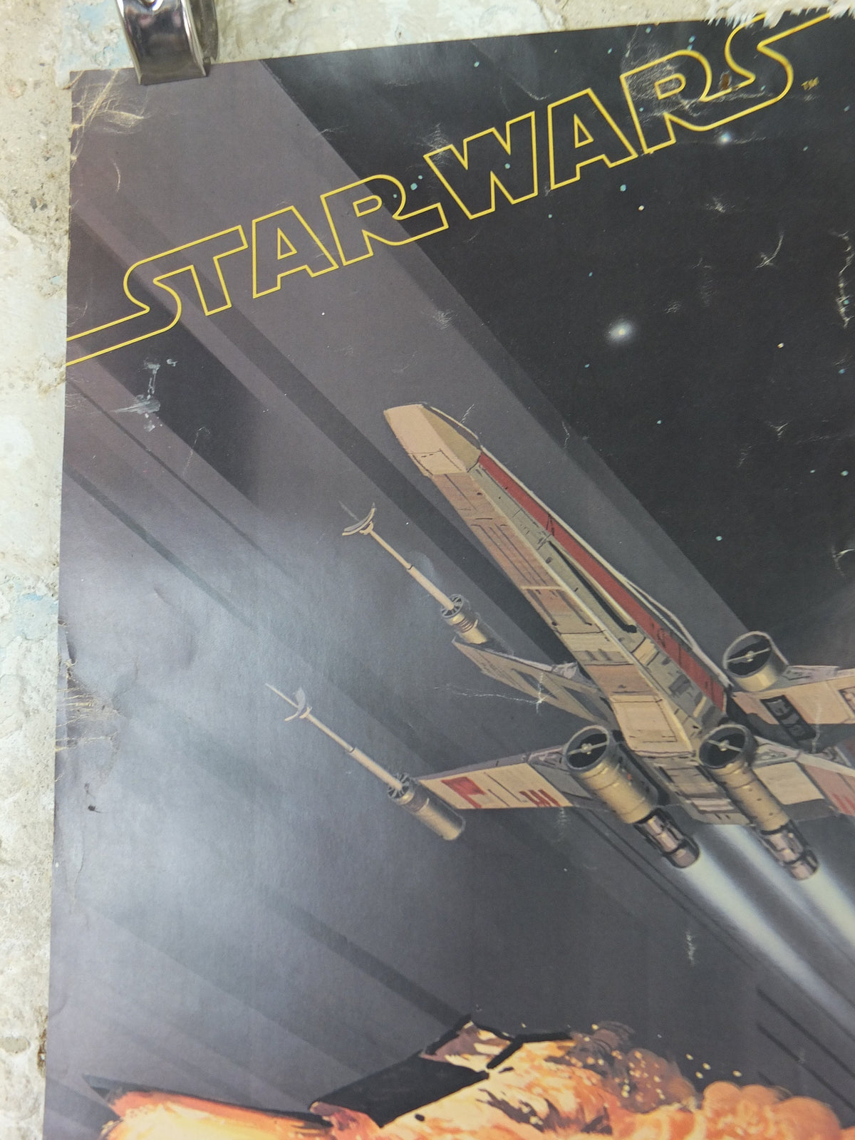 1977 Star Wars Poster, Death Star Trench attack run, Original Star Wars Fan Club, by Ralph McQuarrie, Luke Skywalker, wall art decor