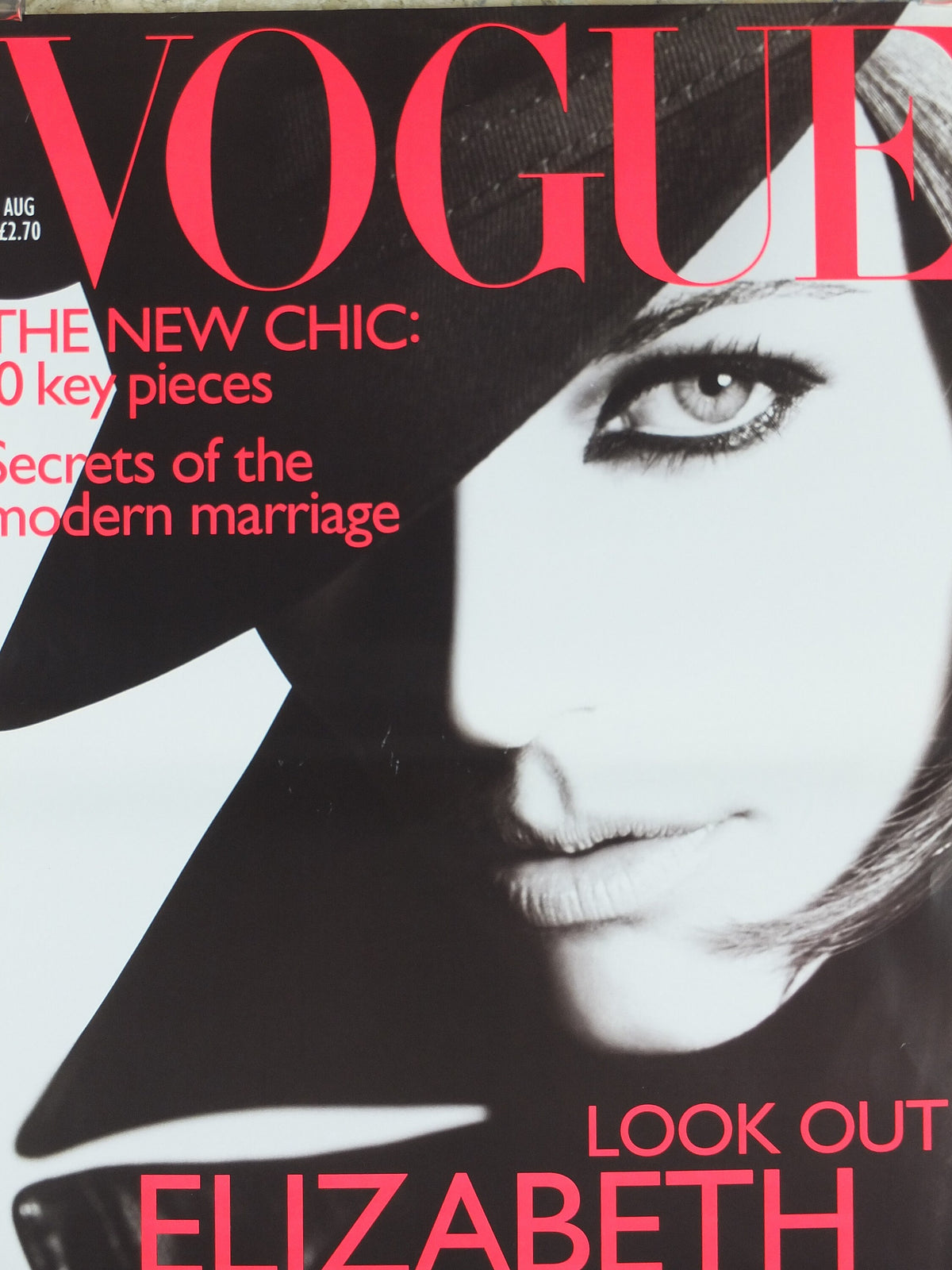 1995 Vogue Magazine Poster, Elizabeth Hurley, August 1995, The New Chic, fashion Advertising, wall art decor