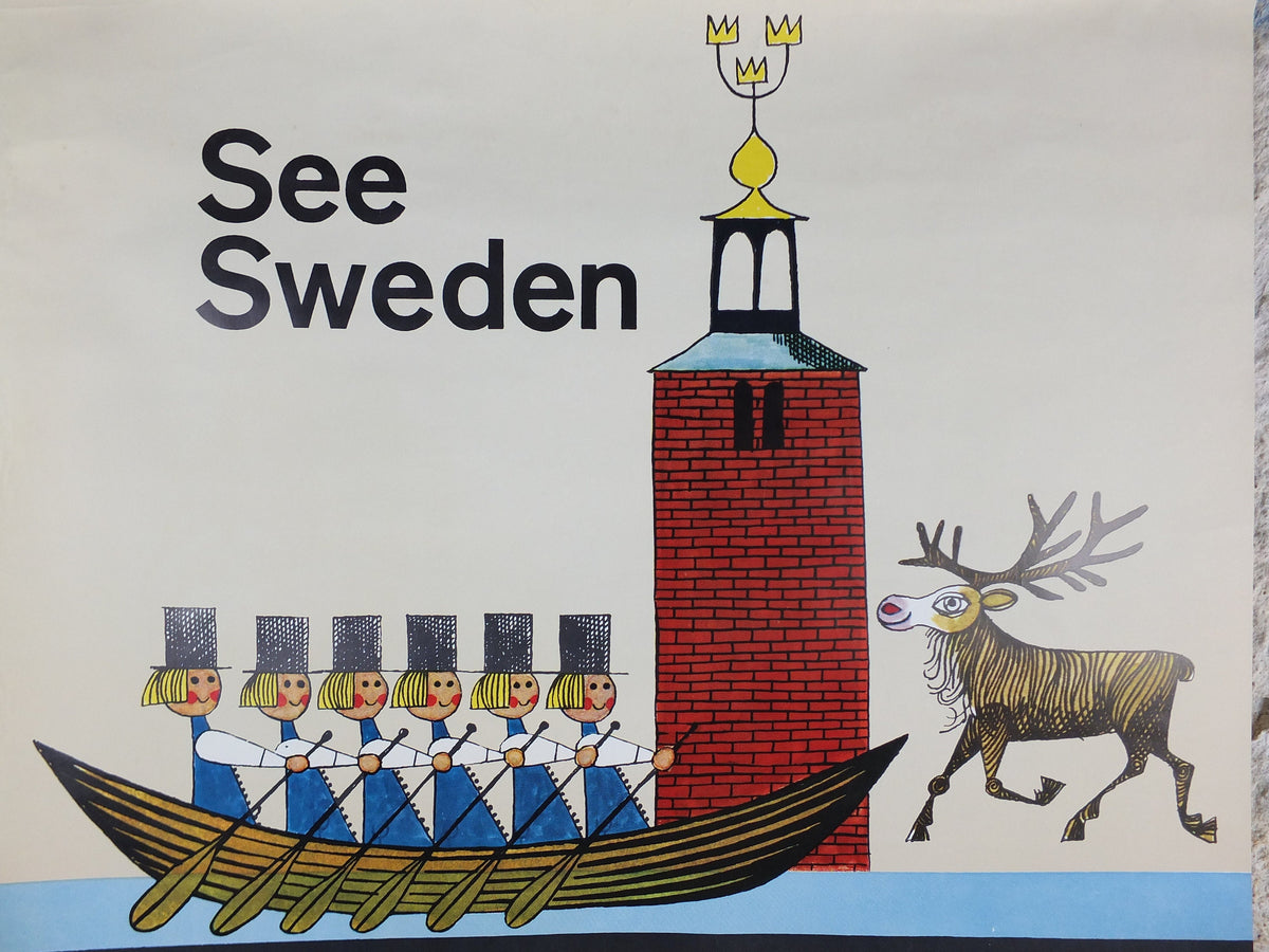 1962 Sweden Travel Poster, "See Sweden" by Lagerson, Svenska Tryckeri, Swedish State Railways, tourism vacation wall art decor