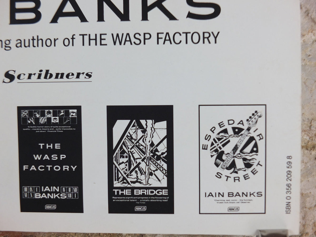 1992 Iain Banks Poster, The Crow Road, "Death, sex, drink, God and illegal substances", monochrome, wall art retro decor