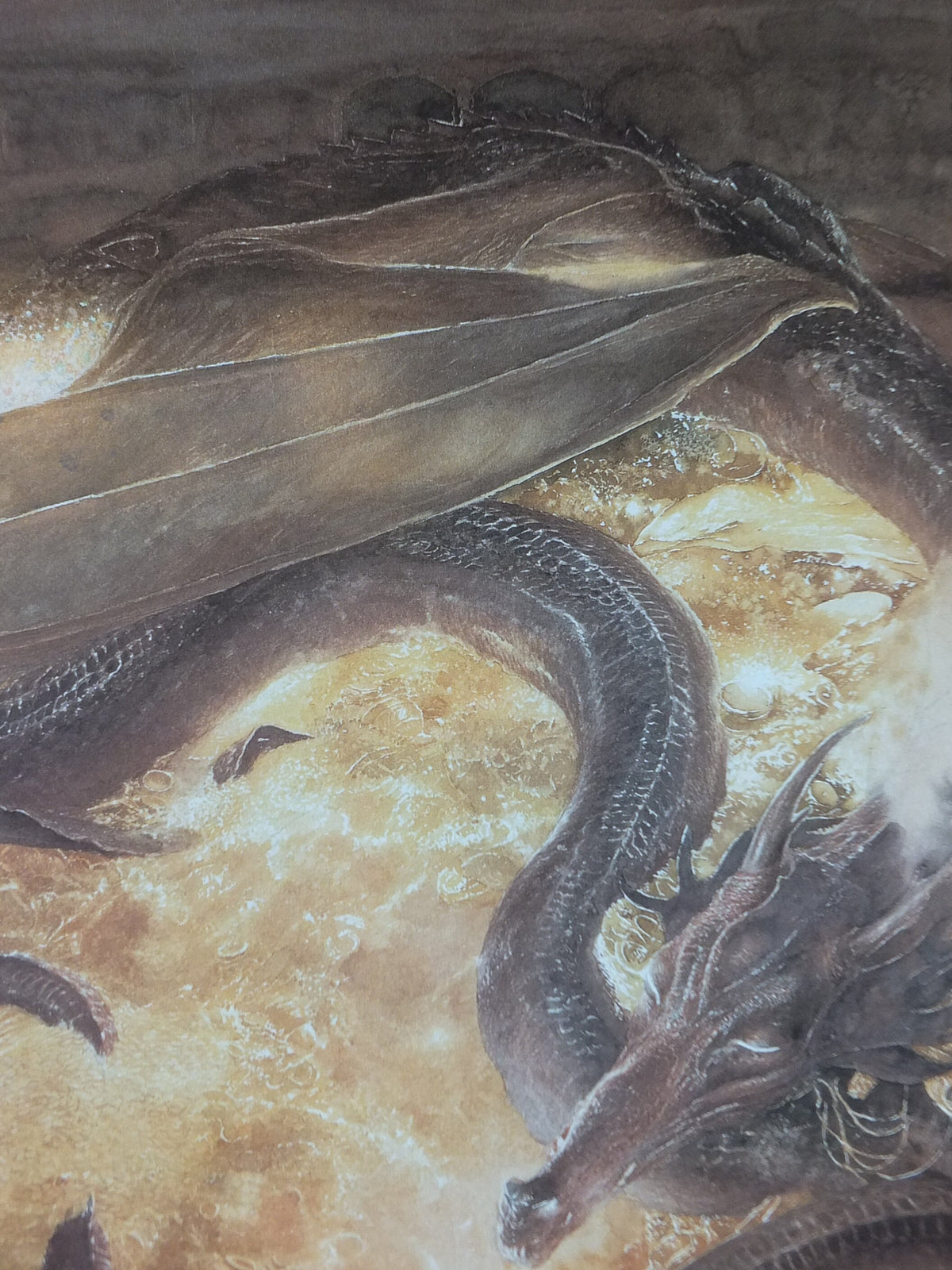 Signed 1997 Smaug Poster, by Alan Lee, Under the Lonely Mountain from The Hobbit, J.R.R. Tolkien, Erebor, illustration print wall art decor