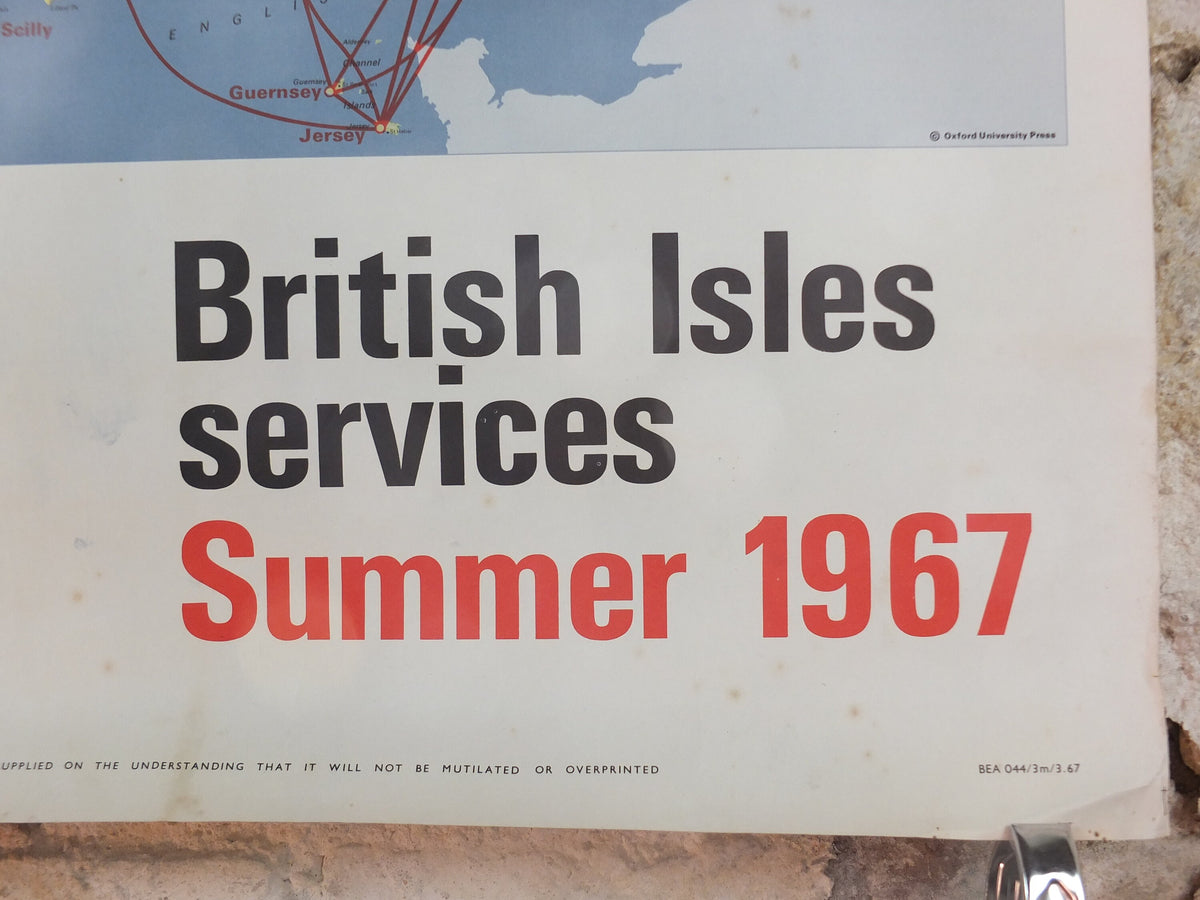 1967 BEA British Isles Route Map Poster, British European Airways, Original Vintage Summer 1967, air travel tourism, wall art retro decor