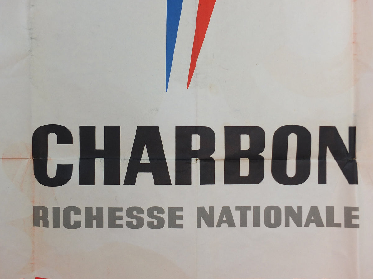1955 Coal mining- Charbon Richesse Nationale Poster, Tricolour Rooster, RL Dupuy, French Energy Industry, fossil fuel Bonds, wall art decor