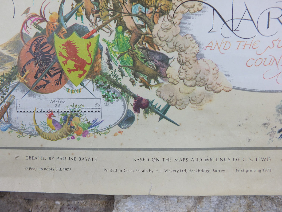 1972 Pauline Baynes Map of Narnia Poster, C.S. Lewis, The Lion the Witch and the Wardrobe Chronicles, Penguin Books, fantasy wall art decor