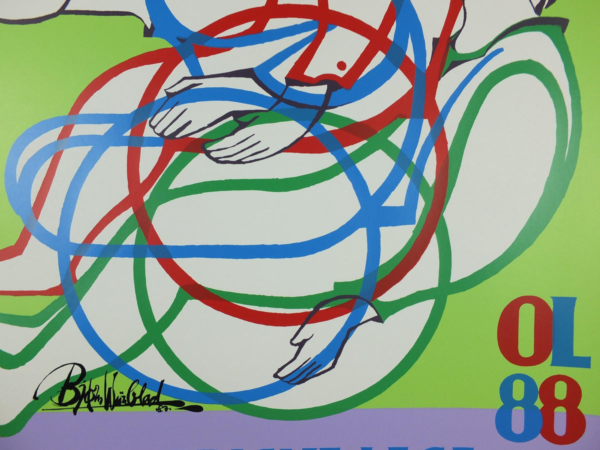 1988 Bjørn Wiinblad Poster, Seoul Olympics and Paralympics, Wheelchair Racing, sport wall art decor