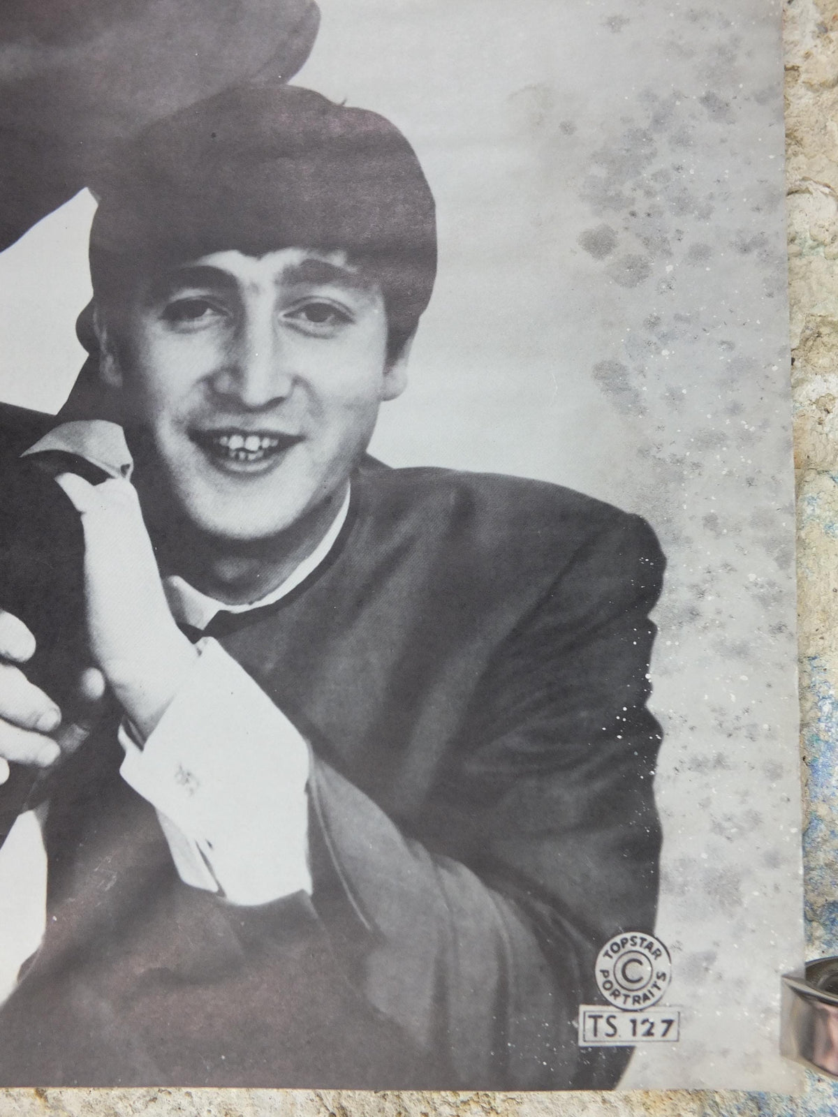 1960s Beatles Poster, Limited Edition, Topstar Portraits, Lennon Harrison McCartney Starr Apollo Marketing, edge foxing music wall art decor