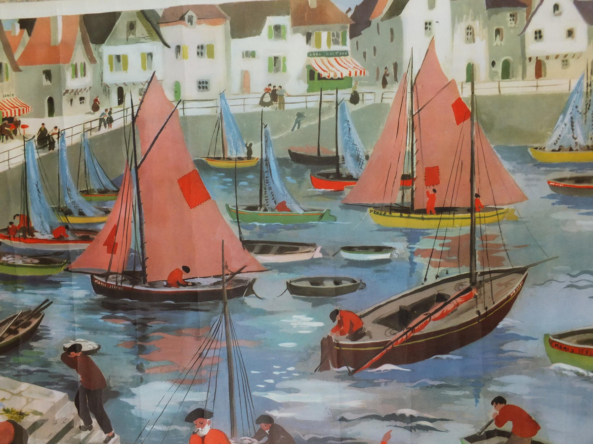 French Harbour or Port Poster, Street Scenes by Helene Poirie, La Port from Editions Bourrelier, wall art retro decor