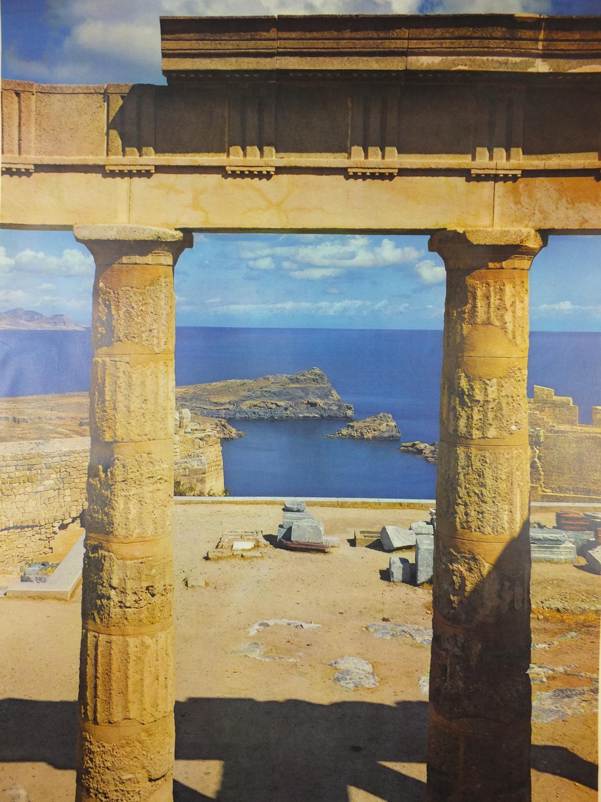 1960 Rhodes Greece Travel Poster, Ροδοσ, Temple of Apollo, Lindos, acropolis, travel tourism, holiday vacation, wall art decor