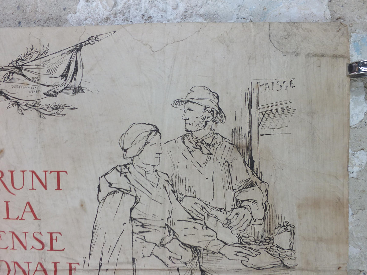 1916 French WW1 War Bond Poster, by Bernard Naudin, National Defence Loan, Let's all do our Duty, original antique, wall art decor