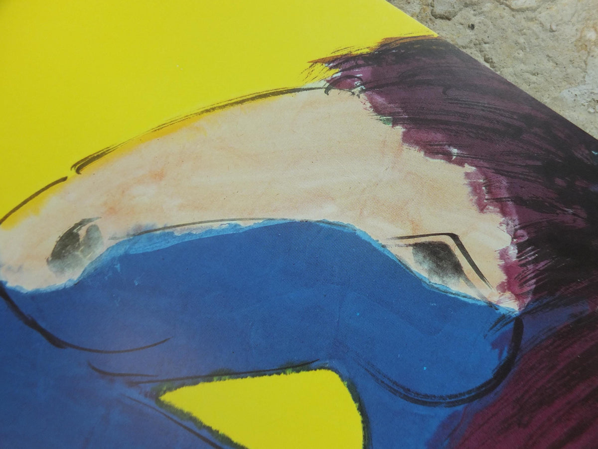 1990 Walasse Ting Poster, Blue Horse 1990, colourful popular figuratism, pop art, gallery exhibition, wall art decor