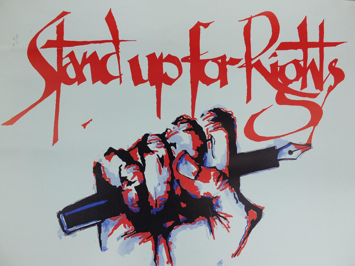 1980s Amnesty International Poster, Stand up for Rights, Sit Down and Write, Pen and Fist, Human Rights, wall art decor