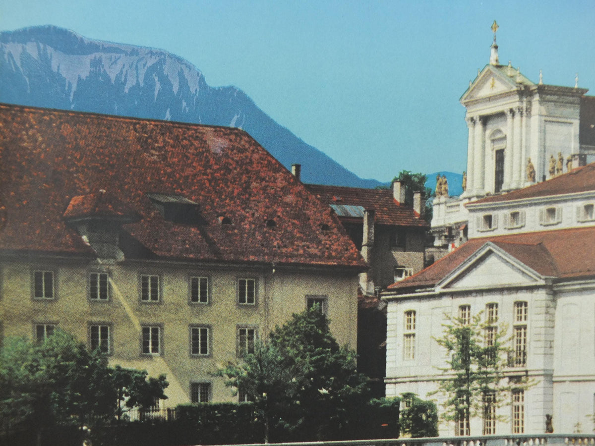 1960s Solothurn Poster, Soleure Switzerland, Cathedral of Saint Ursus on the River Aare, Suisse Schweiz Travel poster, wall art decor