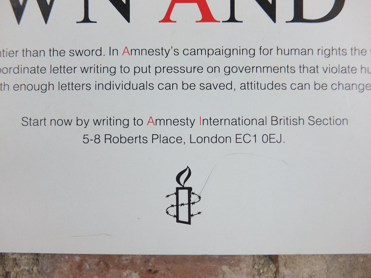 1980s Amnesty International Poster, Stand up for Rights, Sit Down and Write, Human Rights, wall art decor