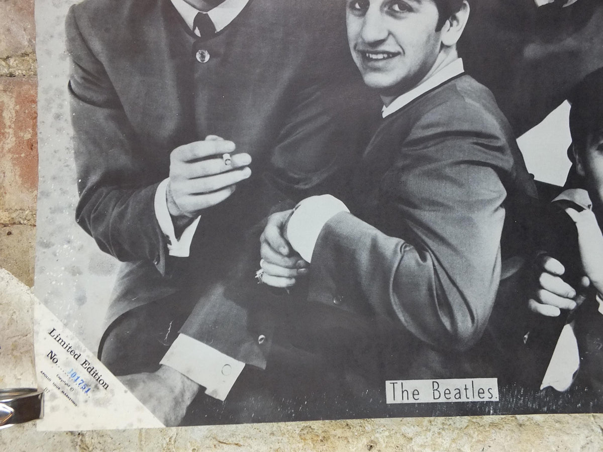 1960s Beatles Poster, Limited Edition, Topstar Portraits, Lennon Harrison McCartney Starr Apollo Marketing, edge foxing music wall art decor