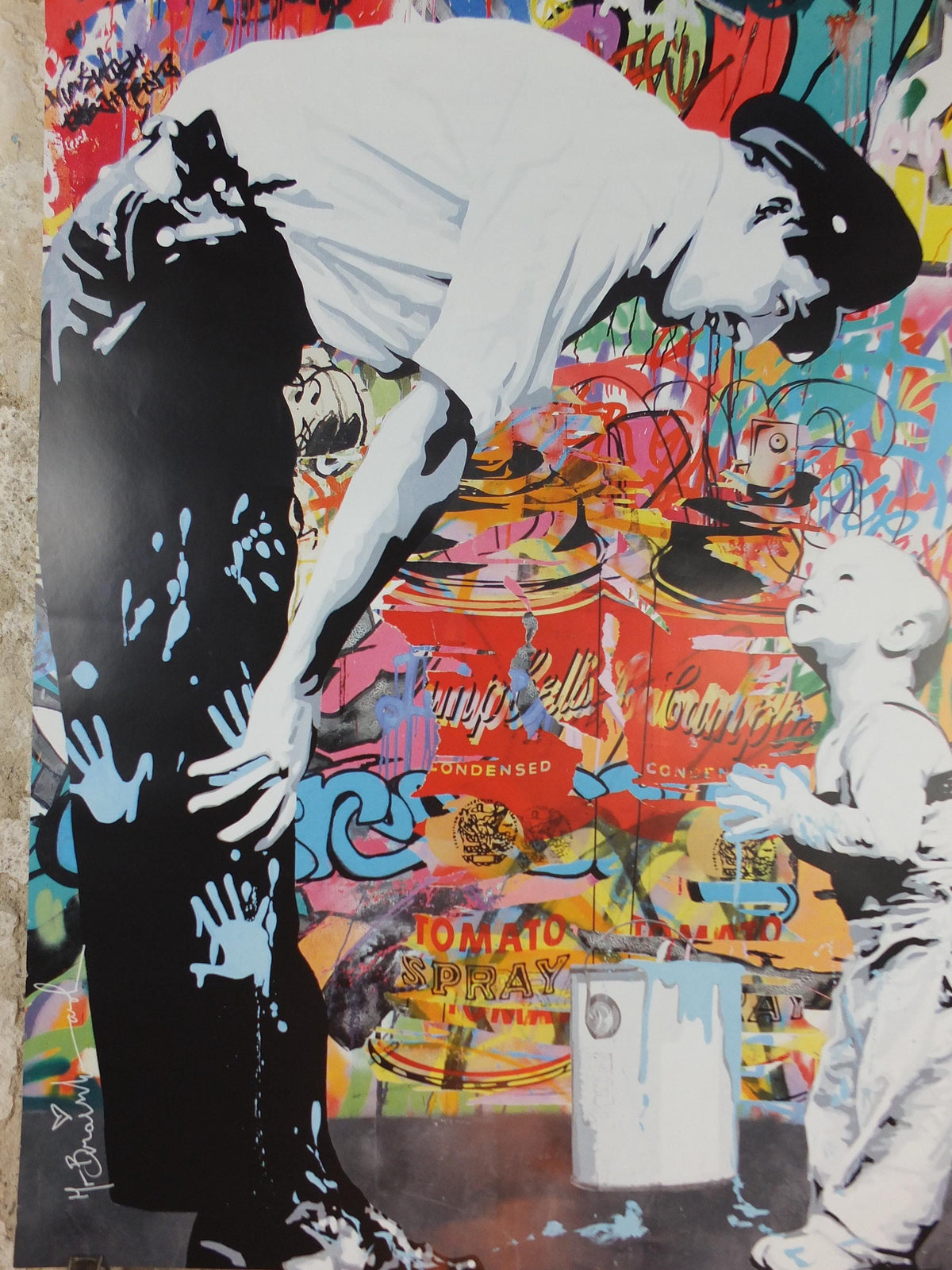 2012 Mr Brainwash Poster, Not Guilty, Policeman and baby with paint can, Keep it Real, Life is Beautiful, Pop Art exhibition, wall art decor