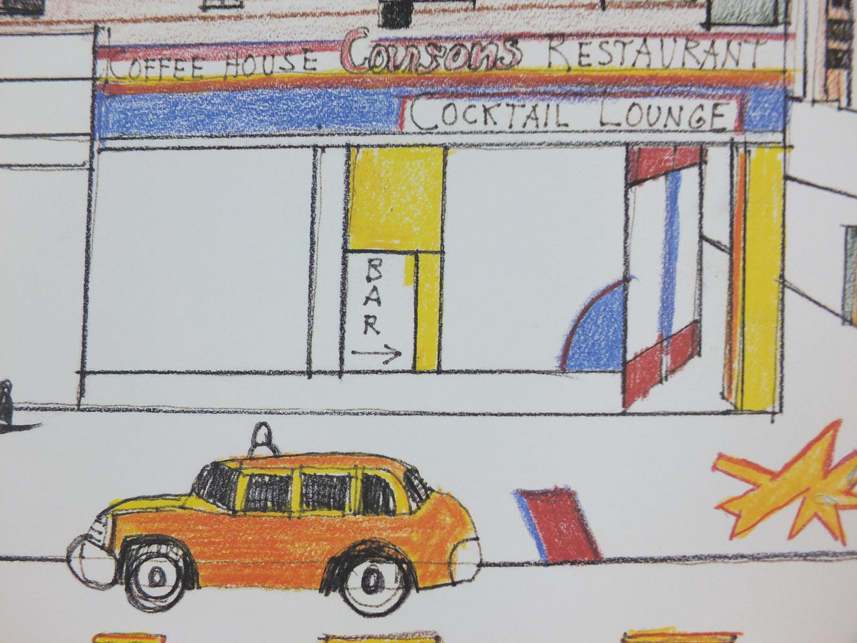 1982 Union Square Poster, New York Coffee House, Saul Steinberg, American conceptual artist, Galerie Adrien Maeght exhibition wall art decor